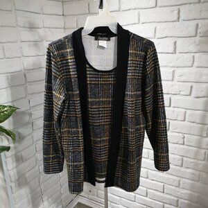 Julie Divina Ladies Size Small Lightweight Gold/Grey/Black Plaid Sweater Set 2pc